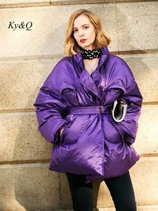 Women's Wool Blends French Highend Purple Elegant White Duck Feather Overcoat For Women Winter Gathering Midje Street Shooting Luxury Warm Coat 230227
