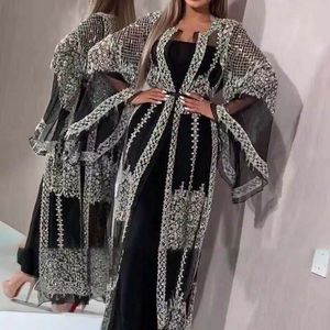 2023 Abbigliamento etnico Abaya Dubai Abito musulmano Paillettes di alta classe Ricamo Pizzo Ramadan Caftano Islam Kimono Donna Turco Eid Mubarak Abbigliamento donna