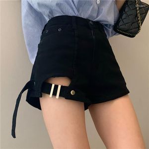 Pantaloncini da donna Worn Hole Out Denim Short Donna Summer Sexy Black For 2023 Lady Jeans Mini Feminino Slim Hip