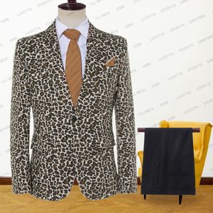 Ternos masculinos Blazers 2023 Moda Boutique Boutique Business Leopard Lapel Dress Dress Wedding 2 peças Setacketpants 230227