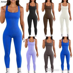 2023 Summer Women Active Jumpsuits Sexy Sleeveless Vest Onesies Knitted Bodysuits Butt Lifting Jumpsuit Square Neck Slim Sexy Workout Rompers S-XL