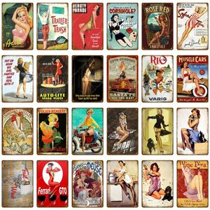 Lady Metal Painting Sexy Pin Up Girl With Dog Motorcycle Metal Signs Vintage Tin Poster Art Craft For Pub Bar Club Room Home Wall Decor 20x30cm Woo