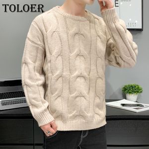 Erkek Sweaters Moda Erkekler Twist Örgü Kazak Düz Renk Gevşek Kazak Yuvarlak Yuvarlak Konforlu Harajuku Uzun Kollu Üst Erkek Sonbahar Kış 230228