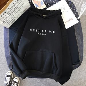 Kvinnors hoodies tröjor cest la vie paris brev tryckt tröja student unisex par unikt estetiska bekväma bokstäver par pullover 230227