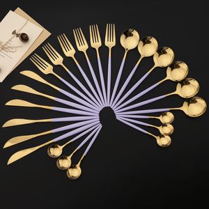 Set di stoviglie 24 pezzi Set di posate in acciaio inossidabile Stoviglie in oro viola Coltello Forchetta Cucchiaio Cena Posate da cucina Posate da cucina 230228