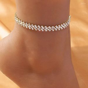 Anklets Beach Accessories Crystal Lozenge Anklet For Women Wholesale Bohemian Vintage Ancle Sandals Ankle Bracelet Chain Jewelry