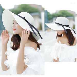 Breite Krempe Hüte Sommer Große Sonnenhut Frauen Große Visiere Stroh Tragbare Faltbare Strand Casual Floppy Cap HatWide