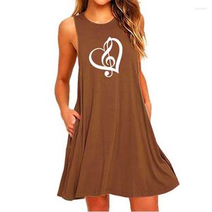 Casual Dresses Summer Music Note Print Dress Kvinnor ärmlös strandkläder älskare presentmode ficka för kvinna