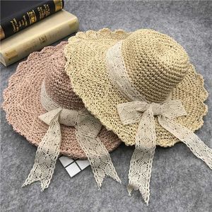 Wide Brim Hats Handmade Wide Big Brim Straw Hat Summer Beach Hat For Holiday Vacation Women UV Protection Bow Female Big Along Ladies Hat G230227