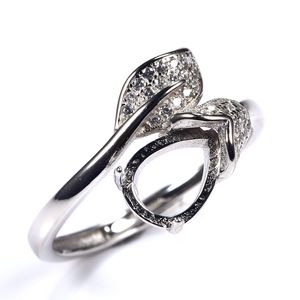 Кольцо из стерлингового серебра 925 пробы, белое золото, обручальное свадебное кольцо с полукреплением, 6,5x8,5 мм, груша, кабошон, янтарный агат, кристалл в оправе