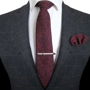 Neck Ties KAMBERFT Solid Color Cashmere Wool Necktie and Pocket Square Tie Clip Sets for Men 8cm Red Brown Green Gray For Men Wedding Tie J230227