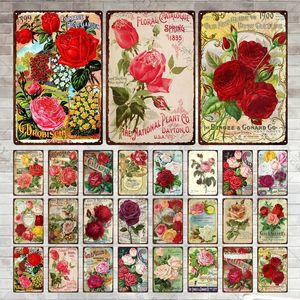 Pintura de rosa de metal de peônia vintage Decoração de jardim Flores de lata Posters Pub Bar sinal de casamento Arte de metal lata placas de lata 30x20cm W03