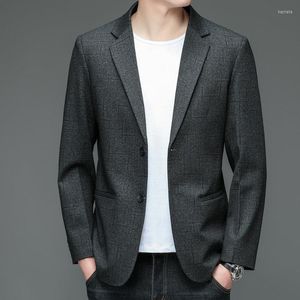 Męskie garnitury Mężczyźni ciemni szary wzór cienia Blazery Spring Autumn Slim Fit Straight Kurt Suit Męski Sprawa Business Stroje Klasyczna odzież
