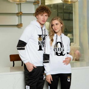 Erkeklerin Trailtsits King Queen Baskı Çift Sweatshirt Sweatpants Set Fashion Leisure Sports Erkekler Atletizm Atletizm Kadın Giysileri Erkek Hoodie Seti Z0224