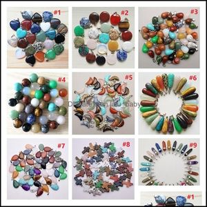 Charms Healing Crystal Point Turquoise Amethyst Rose Quartz Chakra Heart Moon Natural Stone Pendants For Necklaces Jewelry Making Dr Dhzen