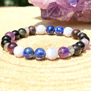 Strands MG1773 8 mm Charoite Blue Lace Agate Lapis Lazuli Black Tourmaline Bransoletka labradorytowa dla kobiet