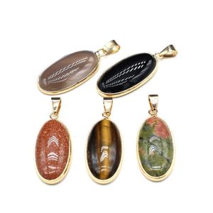 Pendant Necklaces Natural Stone Pendants Agates Necklace Oval Shape Unakite Tiger Eye For Jewelry Making Good Quality GiftPendant