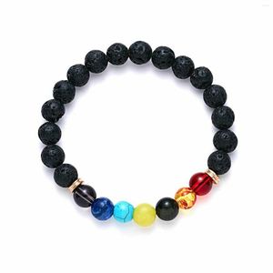 Bracciale in pietra naturale ematite Bracciale in 7 chakra Guarigione perline di equilibrio Anti-ansia Coppia gioielli Corda elasticizzata in cristallo