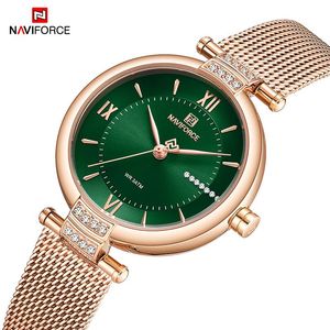 Relógios de pulso 2023Naviforce Women Assista Green o Face Quartz Lady Waterspert Watch Rose Gold Stainless Aço Stainless