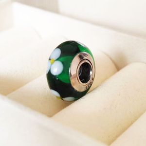 2pcs 925 Серебряное стекло Серебряное стекло Murano Green Flower for You Beads Fit Pandora Charm Jewelry Bracelets Ожерелья