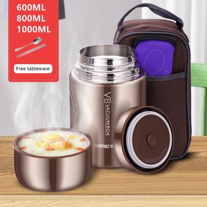 Lunchboxen Lebensmittel Thermalsglas Suppe Brei 316 Edelstahl Vakuumkasse Isolierte Thermosehälter Löffel Beutel 6008001000ml 230228