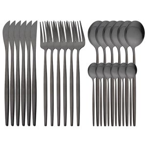 Dinnerware Sets Matte 24Pcs Black Cutlery Stainless Steel Flatware Kitchen Silverware Home Steak Knife Fork Spoon Tableware 230228