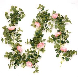 Decorative Flowers Lifelike Artificial Flower Vine Hanging Simulation Camellia Eucalyptus Plants For Wedding Home Office Party Garden Craft