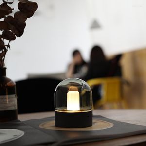 Nachtlichter, Retro-Bar-Licht, Café-Ambientelampe, Tisch, aufladbare LED-Beleuchtung, USB, rauchgraues Glas, Deko, Schlafzimmer, Nachttisch, Schreibtisch