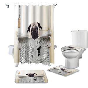 Tende da doccia Divertente Spaper Dog Stampa Tenda Vasca da bagno Decor Tappeto Bagno impermeabile Set tappetino copriwater