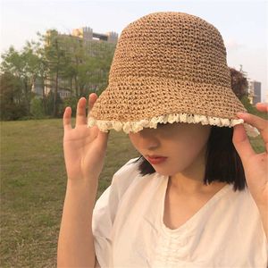 Wide Brim Hats New Women Summer Visors Hat Straw Sun Hat with Lace Brim Beach Hats Fashion Straw Hat Chapeau Femme Beach UV Protection Cap G230227