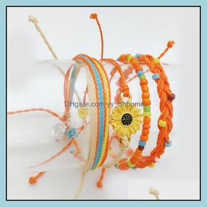 Charm-Armbänder, 4 Stück, handgefertigt, Seil-Armband-Set, für Damen, wasserdicht, mit Wachsbeschichtung, geflochtene Ärmel, böhmischer Schmuck, Geschenke, Drop-Lieferung, Dhtec