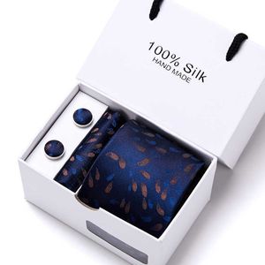 Neck Ties 100 Silk Many Color Tie Hanky Cufflink Set Necktie Box hombre Blue Formal Clothing Printed Fit Holiday Gift Business Sale J230227