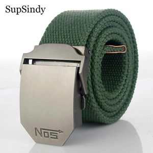 Bälten SupSindy Fashion Men Canvas Belt Luxury Metal Buckle Jeans Bälten för män Midjeband Armé Militär Taktiska bälten Manlig band Svart Z0228