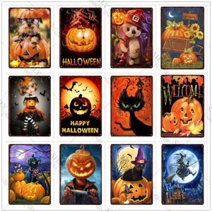 Happy Halloween Metal Painting Halloween Pumpkin Horror Witch Metal Tin Sign Plaques Man Cave Pub Bar Sign Metal Posters 30X20cm W03