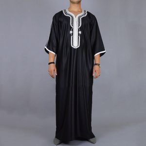 Ethnische Kleidung, muslimische Männer, Kaftan, marokkanische Männer, Jalabiya, Dubai, Jubba Thobe, langes Hemd aus Baumwolle, lässige Jugend, schwarze Robe, arabische Kleidung, Übergröße für Männer