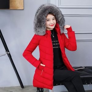 Trench da donna lungo con cappuccio Collo in pelliccia grande Giacca invernale imbottita in cotone Donna Parka Tasca con cerniera Manica Guante Luva Caldo per