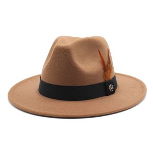 Woll-Fedora-Hüte für Damen und Herren, Filz, Vintage-Stil mit Federband, weißer Hut, flache Krempe, Jazz-Panama-Kappe