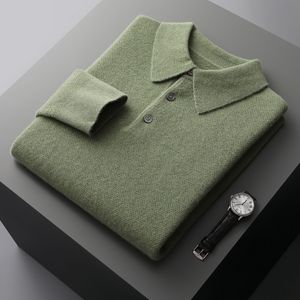 Men's Sweaters 100% Pure Wool Men's POLO Collar Pullover Autumn and Winter Honeycomb Needle Shirt Fashion Knitted Men's Jacket 230228