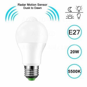 Lâmpadas LED 85-265V E27 Lâmpada de sensor de movimento PIR 12W 15W 18W com sensor de movimento B22 Luz de segurança de segurança de radiação infravermelha