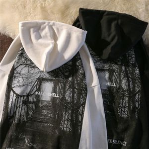 Kvinnors hoodies höst vinter y2k kläder amerikansk mörk mode tryck gata retro lös mångsidig par tidig topp huvtröja tröja