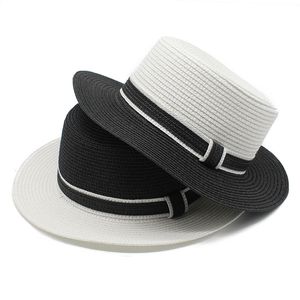 Summer black and wihte Women's Sun Hat Bucket cap beige lace Bowknot Flowers Ribbon Flat top Straw Hat Beach Caps Panama