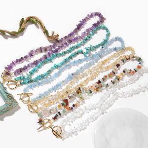 Natural Raw Stone Necklaces Irregular Crystal Chip Amethyst Aquamarine White Crystal Quartz Beads Necklace For Women Jewelry