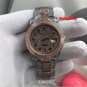 Men's Diamond Fashion Watches Rose Gold Diamond Dial Arabic Number Scale Trend Men's Watch Calendar Automatic Mechan221n