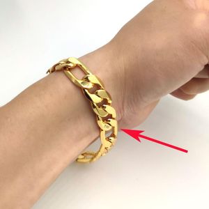 Link Bracelets Chain Italian Figaro Hip Hop Bracelet 8.5inch 12mm Thick Real Stamp 24K Yellow G/F Gold Bangle Fine Solid Wrist ChainLink