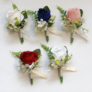 Ny konstgjord siden brosch stift handled corsage blomma bröllop kvinnor män boutonniere armband armband brudgum Bruddekoration