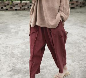 Spodnie damskie Capris Solid 2023 Autumn Linen Women Cotton Harem Loose Casual Vintage Nowator Oryginalne projekty