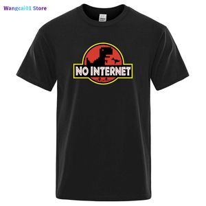 Men's T-Shirts Cartoon Dinosaur tee shirt Printed No internet T shirt men dino tshirt funny Harajuku Tops Jurassic offline park Men's t-shirt 0228H23