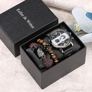 Armbanduhren Luxusuhr für Männer Armband Set Quarz Schwarz Leder Business Uhr 2023 Geschenk Freund Ehemann Reloj Hombre