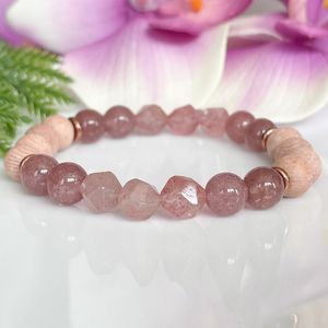 Strands MG1788 8 MM Natural Brazil Strawberry Quartz Beaded Rosewood Bracelet