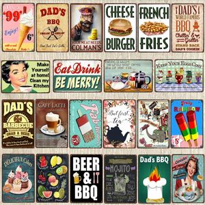 Pappas grillkonstmålning Dekorativa skyltar Beer BBQ Plack Metal Vintage Wall Bar Home Art Retro Restaurang Personlig dekoration Metal Tin Sign Storlek 30x20cm W02